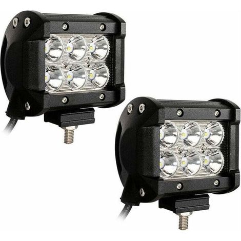 Hengda Phare de Travail 2x 18W Phares LED Carrés 12V 24V Feux de Conduite Étanche IP67 Phares de Travail Tout-Terrain pour Moto Voiture ATV SUV - Noir (1/4)