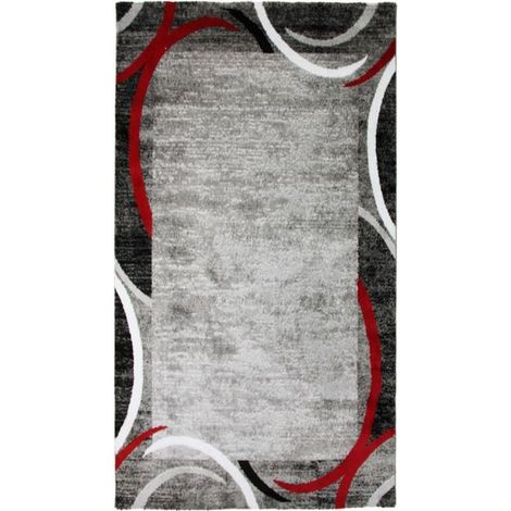 METRO - Tapis à encadré motifs abstraits rouge 80x150 (1/4)