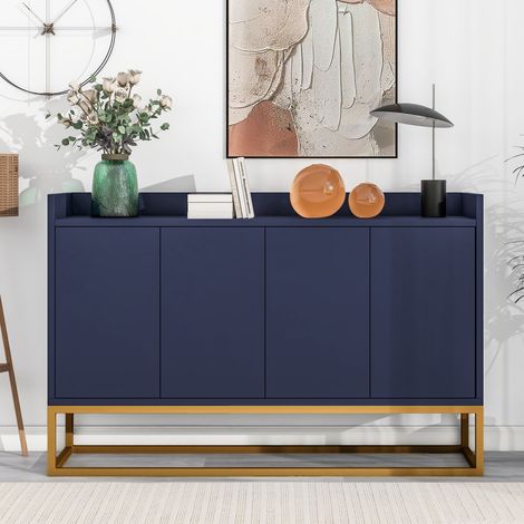 Sideboard für das Wohnzimmer im minimalistischen, schicken Design – 4 Türen mit Push-to-Open-System – 120 x 30 x 80 cm – Robustes Gestell aus marineblauem Holz (1/5)