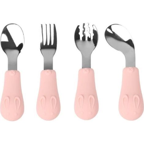 Ensemble de Cuillères à Fourchette pour Bébé,ensemble de 4 ustensiles pour bébé en acier inoxydable, couverts pour le sevrage (1/4)