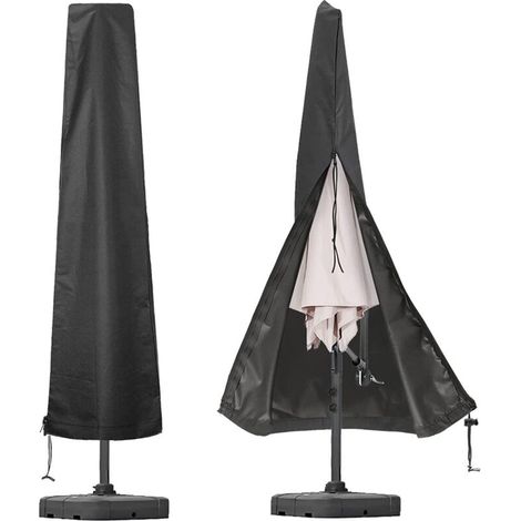 Housse imperméable noire 210D pour parasol, 190 x 50 x 30 cm, avec fermeture éclair et cordon de serrage (1/5)