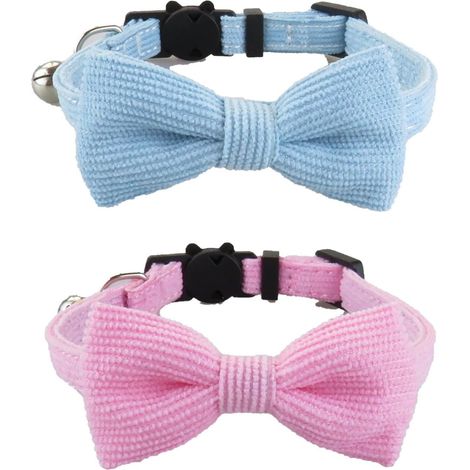 2Pcs Collier pour Chat Ultra-Doux en Velours Côtelé Naturel avec Cloche, Boucle de Sécurité Rapide pour Chaton, Nœud Papillon Amovible, Collier pour Animaux de Compagnie Ajustable (1/5)