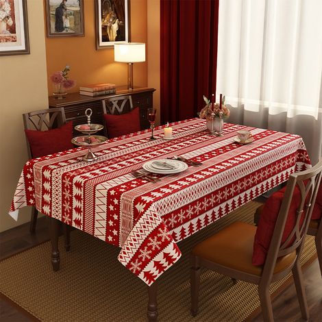 Nappe De Table - Rouge Et Blanc - Motif Flocons De Neige - 60 X 120 Cm - Pour Fêtes De Noël Intérieures - 1 Pièce (1/5)