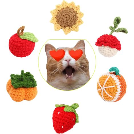 Lot de 6 jouets interactifs pour chat en forme de fruits à tricoter à l'herbe à chat pour chats d'intérieur (1/5)