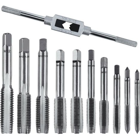 Gewindeschneider Gewindebohrer Set M5 M6 M7 M8 M10 M12 Gewindeschneidsatz 11 Tlg Metrisch mit BohrerFeingewinde Werkzeug Gewindeschneidmaschine Zoll Profi Windeisen M3 - M12 Tap and Die Set (1/5)