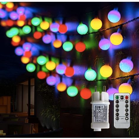 Guirlande Lumineuse Sphérique, Guirlande Lumineuse d'Extérieur avec Prise 100 LED 8 Modes avec Télécommande pour Chambre à Coucher, Intérieur, Jardin, Noël et Mariage (Multicolore) (1/5)