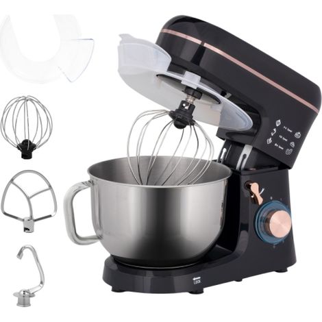 1400W 5L Stand Mixer for Baking with 6 Speeds, Dough Hook, Whisk, Stainless Steel Bowl, Splash Guard, Black Kitchen Appliance