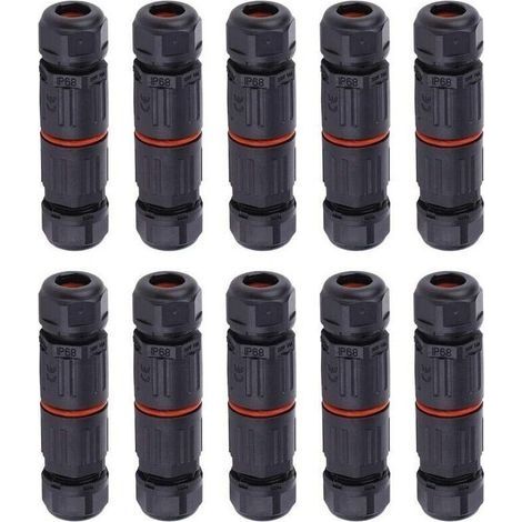 10 PCS IP68 Etanche Connecteur de Câble Electrique, Femelle 3 Broches Connecteurs Etanches Prise de Courant Extérieure Raccord de Connecteur Fil Etanche (1/4)