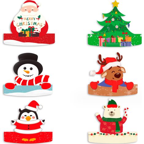 6 Couronnes de Noël en papier, serre-têtes ajustables, accessoires fête enfants, décoration anniversaire (1/5)