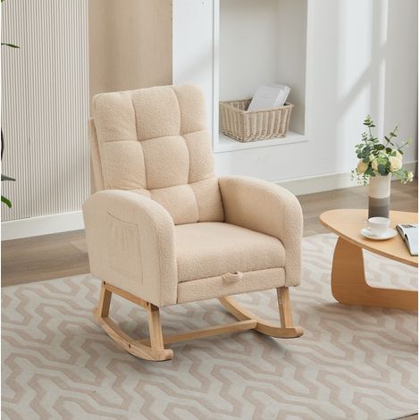 Fauteuil à bascule 132x50x99 cm en tissu bouclé beige, moderne pour salon - FLORAGRACE (1/5)