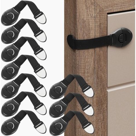 Lot de 10 verrous de sécurité enfant pour portes - Noir
