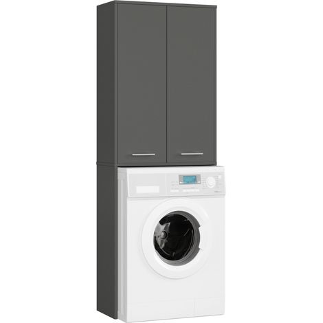 Akord – Meuble machine à laver 64 cm – 2 portes battantes – 4 étagères – Panneau stratifié gris graphite – Hauteur 180 cm – Profondeur 30 cm