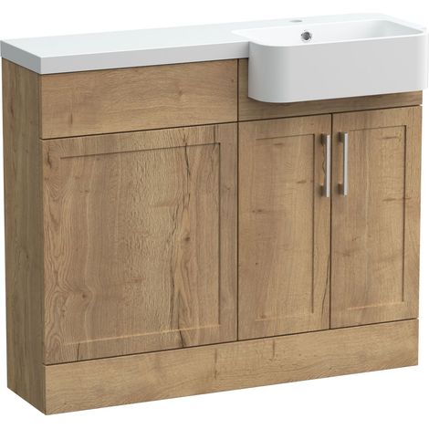 Pirehill Traditional Floor Standing Compact 2 Door Vanity Basin WC Combination Unit with Basin, 1000mm, Right Hand, Autumn Oak