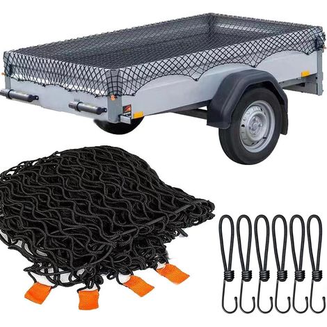 Filet Remorque, 1,5 x 2,2 m Extensible Filet de remorque élastique Noir, avec Crochets et Boutons de Fixation, Maille Fine pour Sécuriser Le Chargement (1/5)
