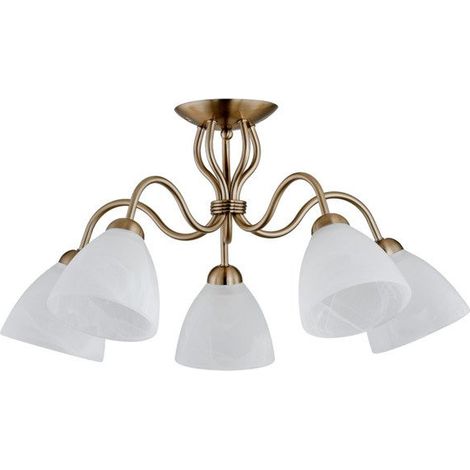 Alfa ADEL PATIN Classic Antique Brass Ceiling Light, 5-Light Flush Mount Chandelier, Metal Gold Finish, 5xE27 Max 15W, Dimmable, 64cm, H31cm, for Living Room Dining Bedroom (1/2)