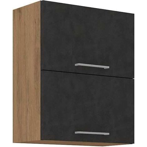 Meuble haut ROCK 80 cm - Mélaminé chêne Lancelot et gris Matera - 2 portes (1/3)