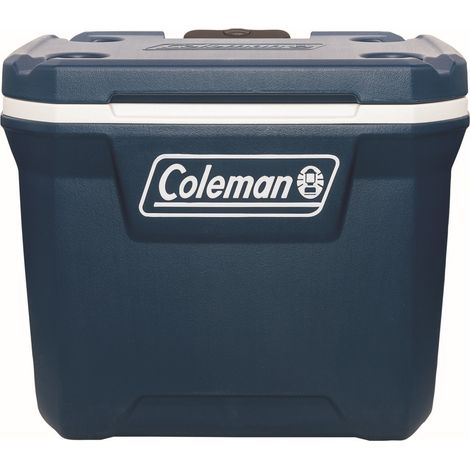 Nevera rígida Coleman Rigidax azul con ruedas todoterreno (1/5)