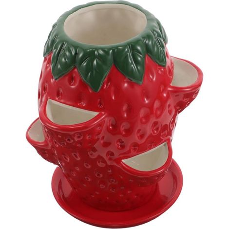 Pot de Plante Céramique Léger Multi-Ouvertures pour Orchidées et Succulentes avec Soucoupe Jardinière Décorative Forme de Fraise pour Plantes Intérieur (1/5)