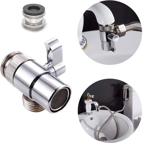 Distribuidor de grifo de latón de 2 vías, acoplamiento de manguera ajustable en forma de T, divisor de agua para riego de cocina y jardín. (1/4)