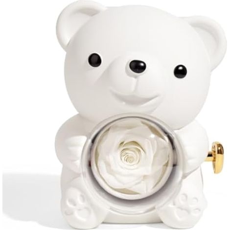 Boîte à bijoux en forme d'ours éternel avec rose éternelle pour maman, petite amie, femme, épouse, Saint-Valentin, fête des mères, anniversaire, anniversaire de mariage (1/5)