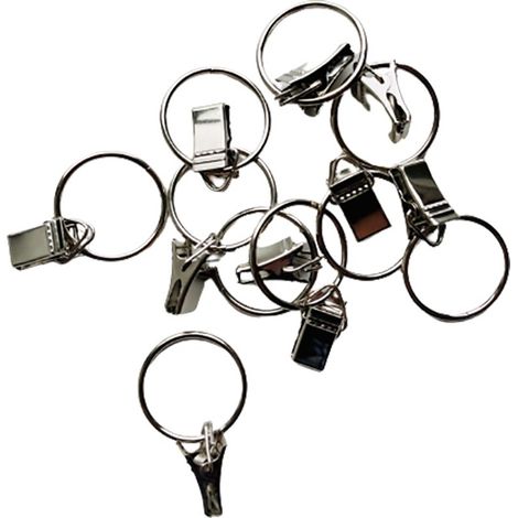 Secodir – Anneaux de rideau avec pince et crochet – Lot de 10 – Métal nickel satiné – Compatibles tringles Ø22 mm max
