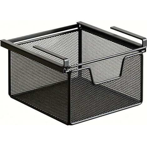 Panier Coulissant Suspendu, Organisateur de Rangement Métallique, Tiroir de Cuisine sans Perçage, Corbeille de Rangement Coulissante, pour Bureau, Cuisine, Placard et Salle de Bain(Noir) (1/4)