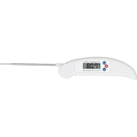 Thermomètre alimentaire numérique rapide avec sonde pliable, blanc, pour la mesure de la température de la viande. (1/5)