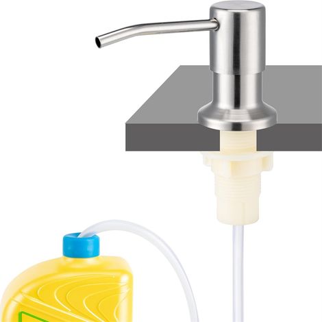 Distributeur savon cuisine argenté avec tuyau silicone 1m, pompe de lotion (1/4)