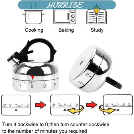 Sonew Minuterie en forme de bouilloire SKettle Shaped Timer Kettle Mechanical Timer 60 culinaires accessoire Couleur assortie (1/5)