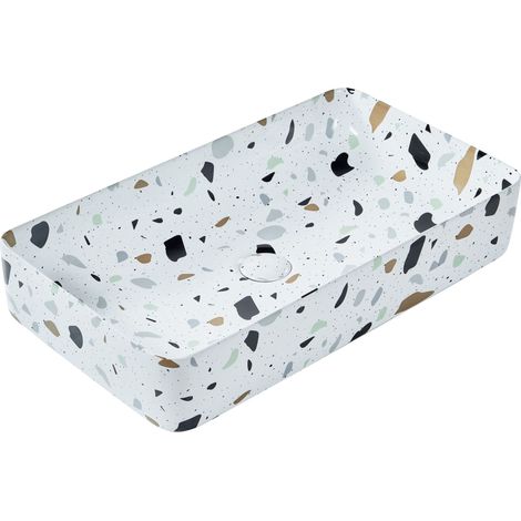 Piano bagno Lavabo rotondo in ceramica effetto terrazzo 51 x 34 cm Bianco Nules