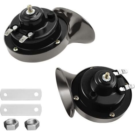 Snail Air Horn, Paquet de 2 Kit de Cornes de Train Super Bruyant 12V, Universelle Imperméable d'escargot Air Corne, Corne électrique pour Motocyclette Camions Voitures Vélos(Noir) (1/4)