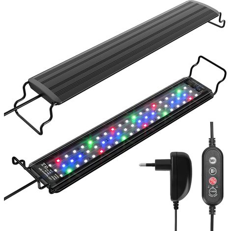 Lumière d'aquarium, lumière LED 11 W pour poissons et plantes d'eau douce, 3 modes d'éclairage, 4 couleurs, minuterie réglable, 10 niveaux de luminosité, avec support rétractable, 45-60 cm (1/5)