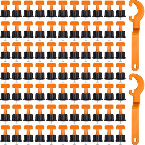 100 Pcs Systeme de Nivellement pour Carrelage, Nivellement Carrelage Réutilisables pour Carrelage, Carreaux de Céramique, Panneaux de Bois avec 2 Clés Spéciales (1/5)