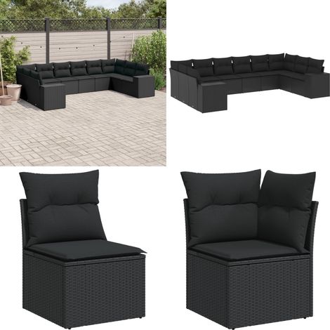 Salon de jardin 10 pcs avec coussins noir résine tressée - Salon De Jardin - Meuble De Jardin - Salon Extérieur - Ensemble De Canapés - Résine Tressée - Home & Living (1/5)
