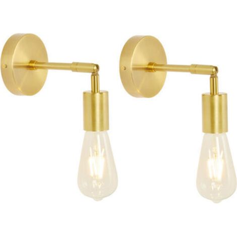 Set of 2 vintage brushed brass bathroom wall lights – E27 dimmable – Compatible with Edison and LED bulbs – Quick installation
