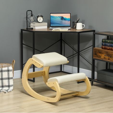 Sedia ergonomica inginocchiata basculante 55 x 85 x 55 cm in legno di betulla, bianco crema HAVRYA (1/4)