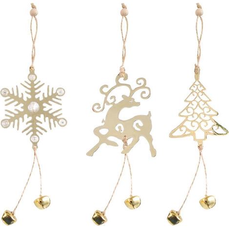 Lot de 3 décorations de Noël à suspendre, pendentifs en métal pour sapin, décoration de fête de Noël-30X9CM-Golden (1/3)