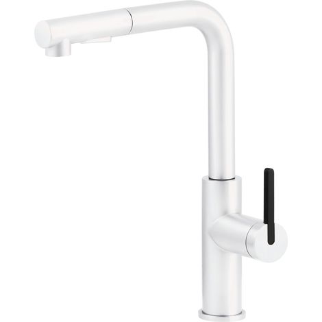 Rubinetto per cucina in colore bianco opaco con doccia estraibile doppio getto DEANTE MOMI BKMA73M  Bianco opaco