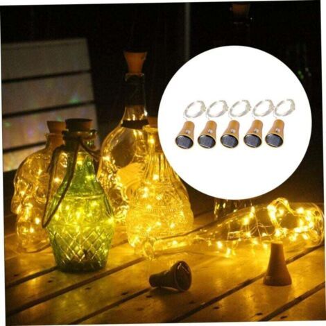 MUMU Solar-Flaschenlichter, 1 m, mit Korken, 10 LEDs (warmes Licht), 5 Stück