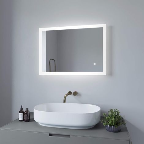 LED BadSpiegel mit Beleuchtung Badezimmerspiegel Beschlagfrei Ultradünn Wandspiegel Dimmbar Memory-Funktion Lichtspiegel Kaltweiß 6400K IP44 Einfach Stil AQUABATOS 70x50x2,5 cm (1/5)