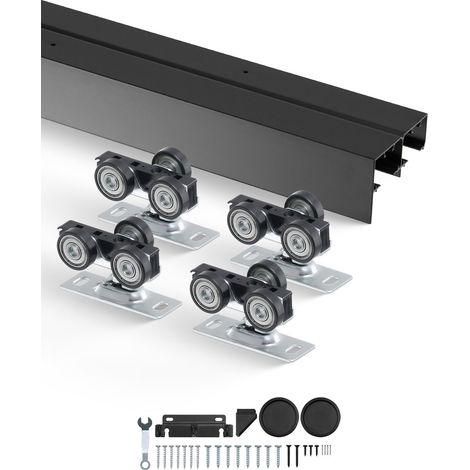 Kit quincaillerie pour porte coulissante 1219 mm, kit rail pour porte de placard coulissante robuste en alliage d'alu avec poignées à doigts, pour système 2 portes, pour épaisseur porte 35-45 mm (1/5)