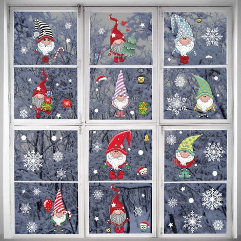 Set statischer Fensteraufkleber für Weihnachten, Weihnachtsmann und Elfen – dekorativ, kein Klebstoff erforderlich – Schaufensteraufkleber für festliche Dekorationen ZXS0010 (1/4)