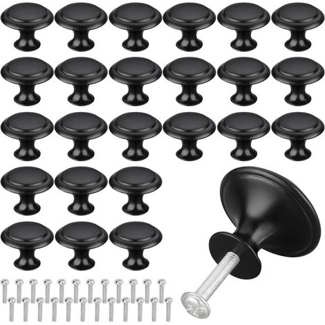 Noir Tiroir de Porte Poignée,Boutons de Porte Rond Boutons,Noir Mat Tiroir de Porte Poignée,30mm Bouton de Meubles s'appliquent à Poignées de Meuble pour Placard Armoire Cuisine （25 Pièces） (1/4)