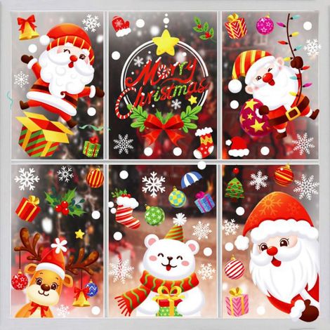 Stickers Noël fenêtre - Réutilisables électrostatiques - Multicolore - PVC non toxique - Sans colle, repositionnables