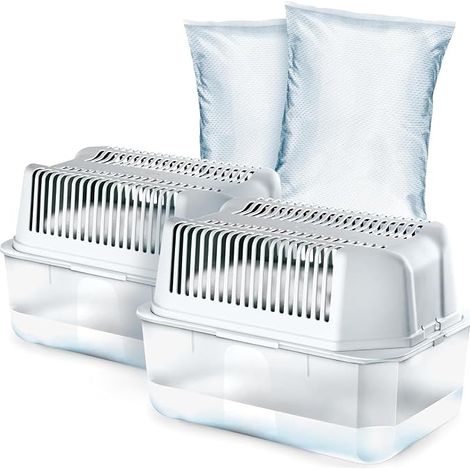 Déshumidificateur + 2 x 1kg Recharges - Élimine l'Excès d'Humidité - Idéal pour Grandes Pièces - Sans Électricité - Prévient la Condensation et les Mauvaises Odeurs