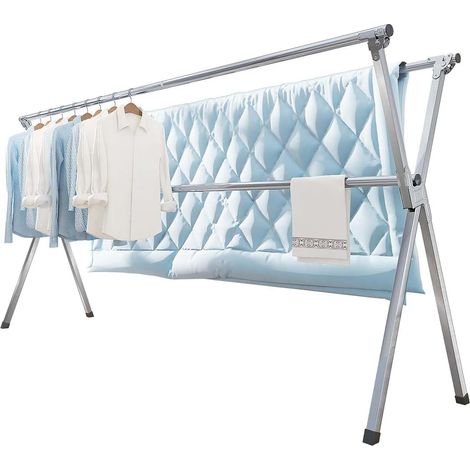 Étendoir à linge pliable de 200 cm pour intérieur et extérieur, étendoir à linge pliable, corde à linge robuste en acier inoxydable, support à vêtements, 20 crochets (1/5)