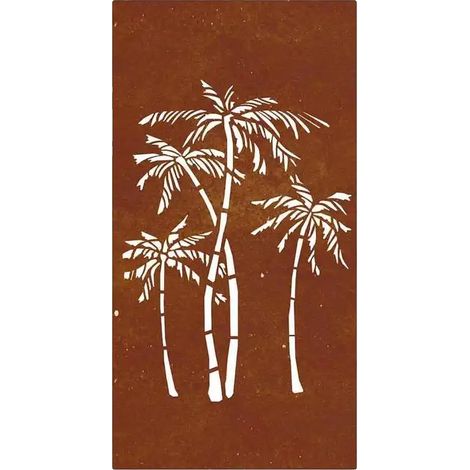 Decoración de pared para jardín, acero Corten, diseño de palmera, color caqui oscuro. (1/2)