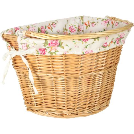 Cesta de mimbre para cesta delantera de bicicleta con inserto de flores tejidas