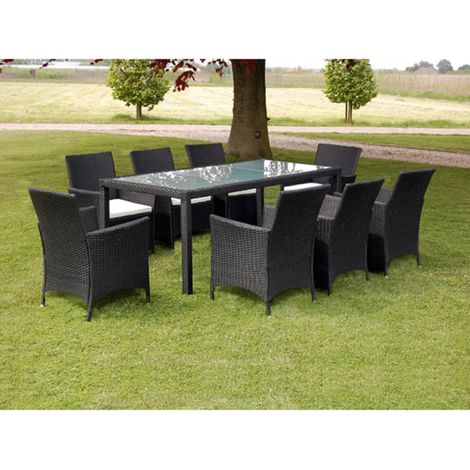 Ensemble Table et Chaise de Jardin - Mobilier à dîner de jardin 9pcs et coussins Résine tressée Noir BV199046 - BonneVie (1/5)