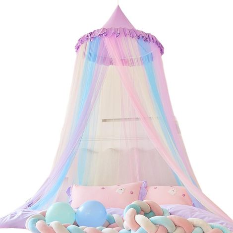 Baldaquin moustiquaire Princesse en dôme, tente de lit suspendue sans installation au plafond, été, Composition : 60 × 270 × 1250 cm, Couleur : violet (1/5)